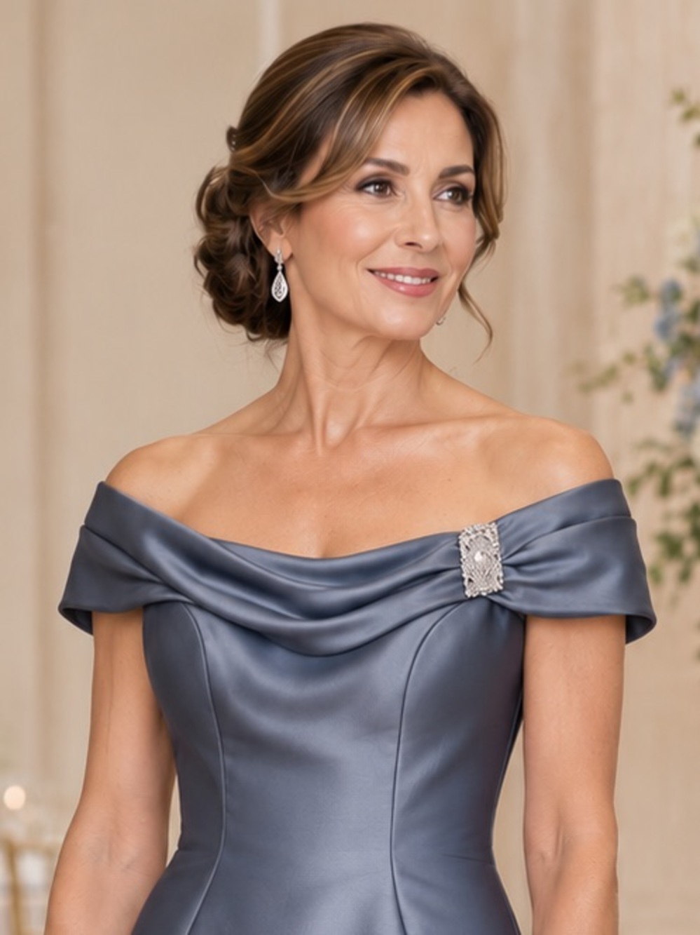 Strapless Satin Mermaid Gown in Steel Blue - Picture 7 of 7